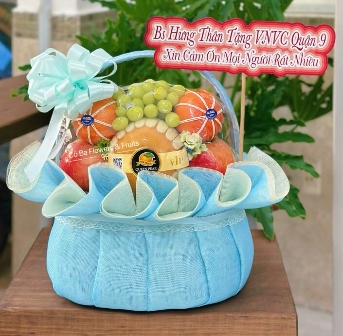 GIỎ TRÁI CÂY CẢM ƠN TONE XANH DA TRỜI