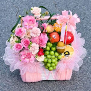 GIỎ TRÁI CÂY MIX HOA QUAI NGANG